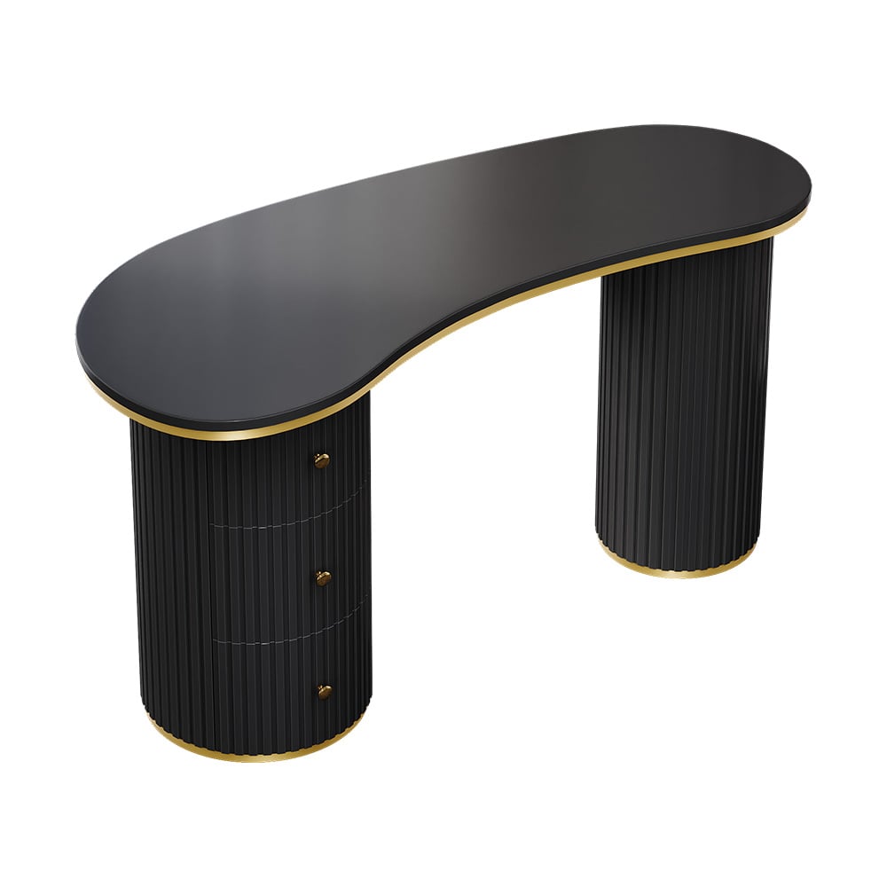Matte Black Curved Wooden Office Desk & Adjustable Swivel Executive Chair in Black window image