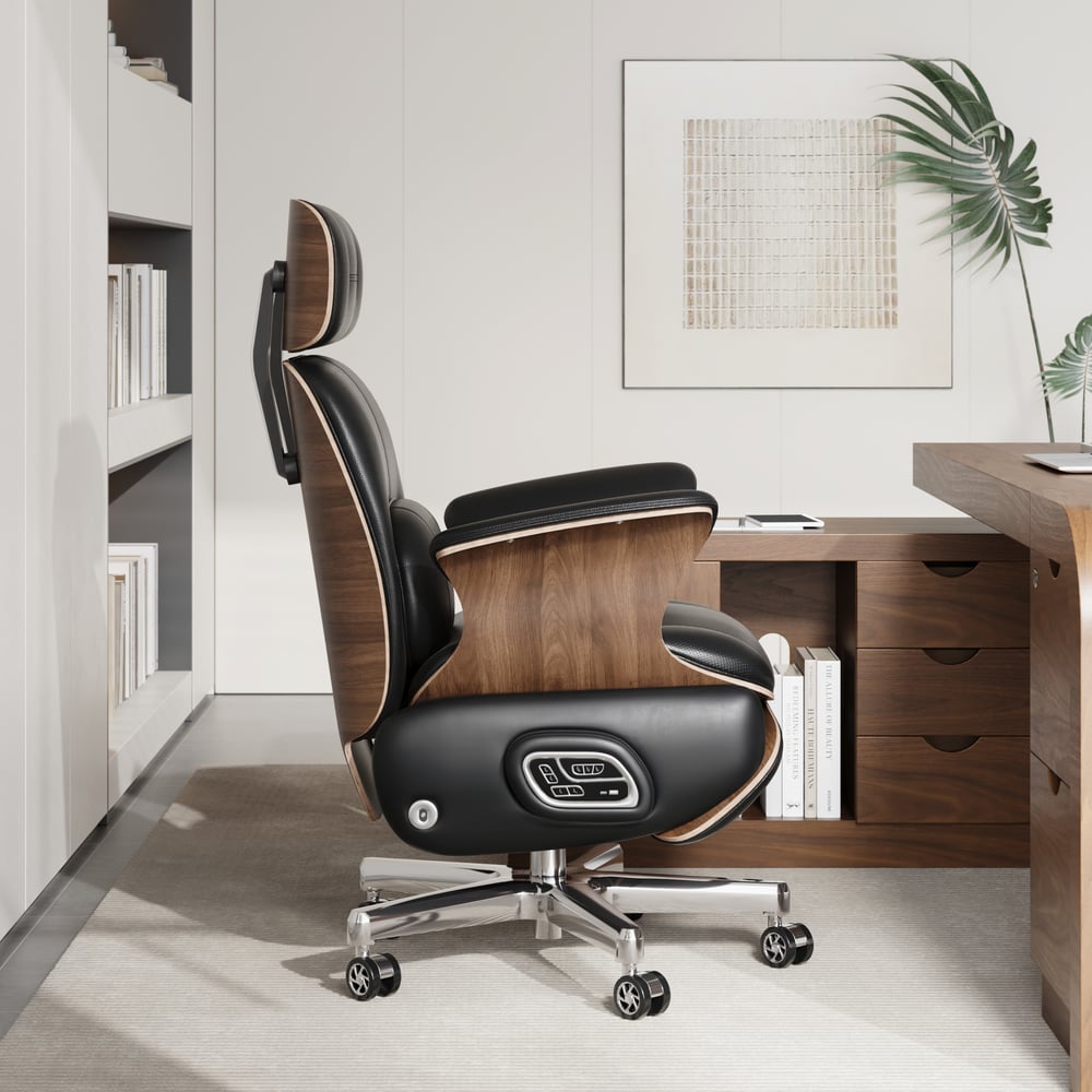 Black Genuine Leather Power Reclining Executive Office Chair Swivel Office Desk Chair window image