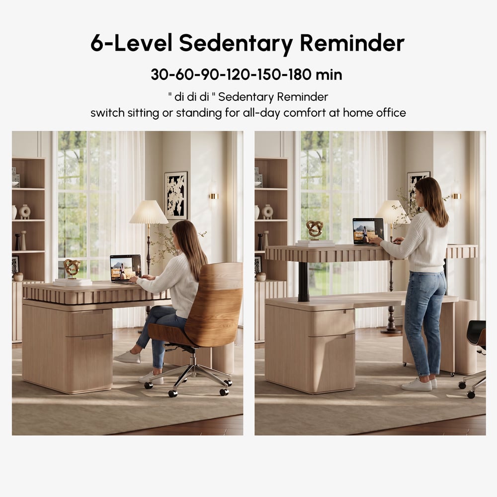 Aura 63" Whitewash Fluted 360-Degree Rotating Desk Electric Adjustable Standing Desk window image