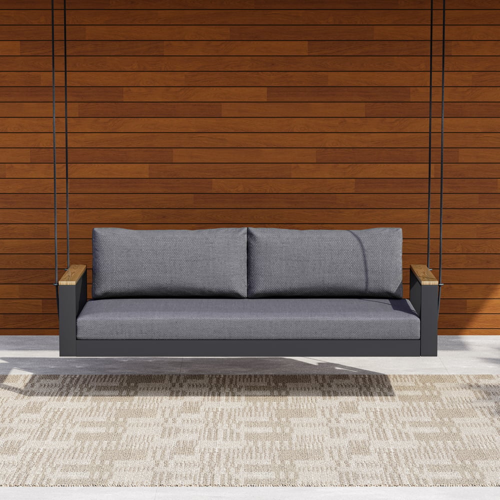 Tevara Outdoor Hanging Swing Sofa 2-Seater in Dark Gray with Cushion & Black Cover window image
