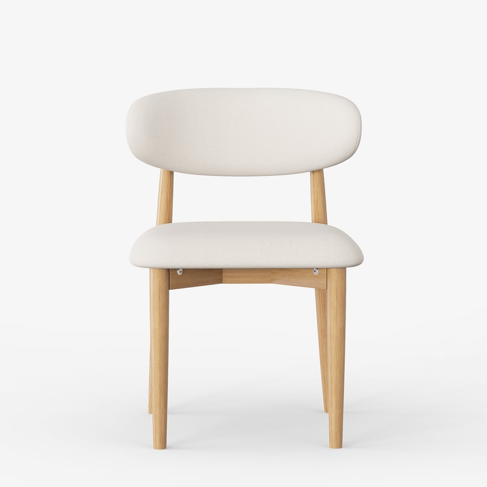 Modern Natural Linen Dining Chair with Rubber Wood Legs, 1 Piece window image