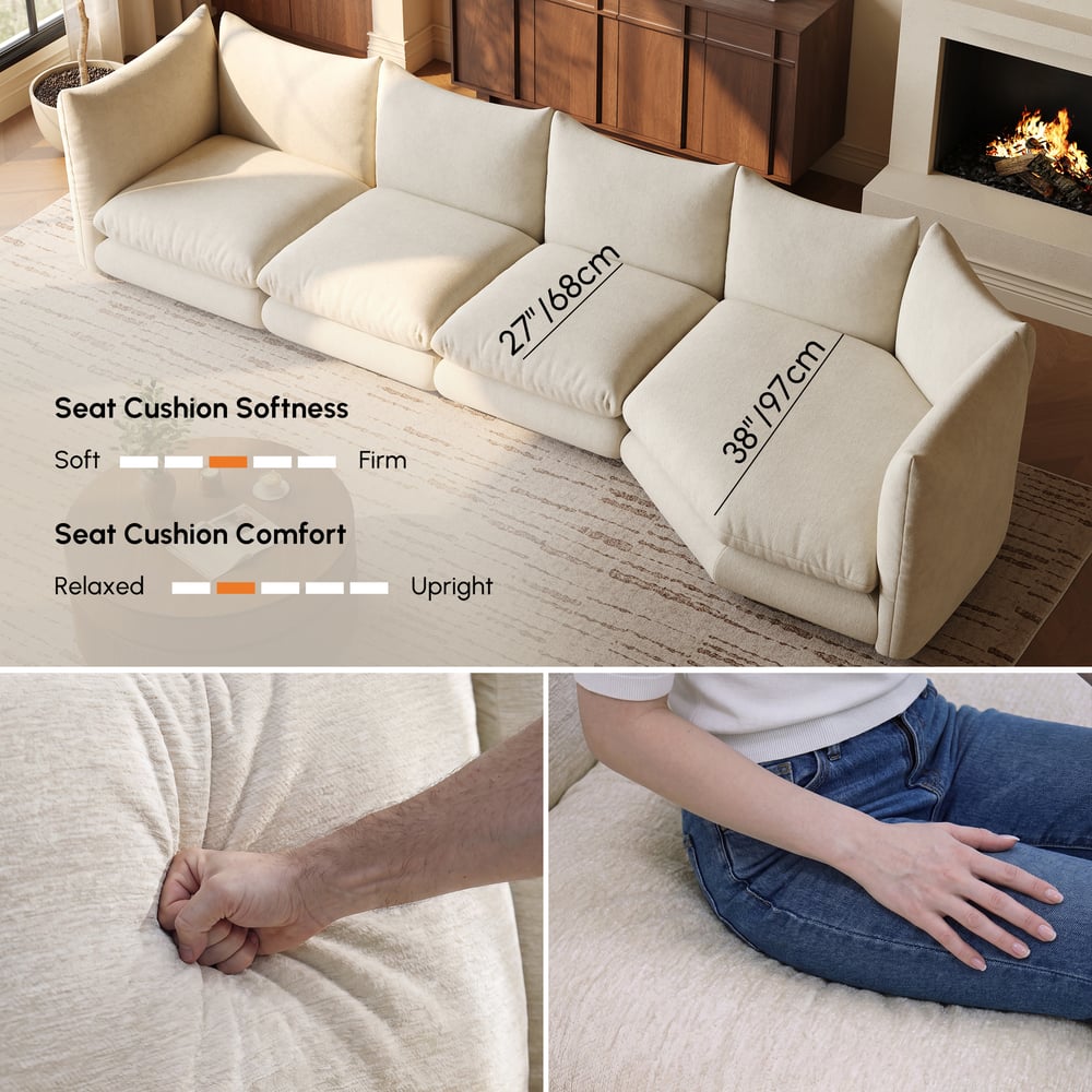 161" 4-Piece Chenille Sectional Sofa with Chaise and Adjustable Armrests & Backrest window image
