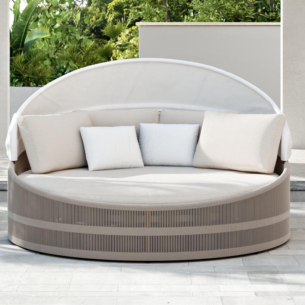 Costra Weatherproof Round Patio Daybed with Adjustable Canopy Ivory window image