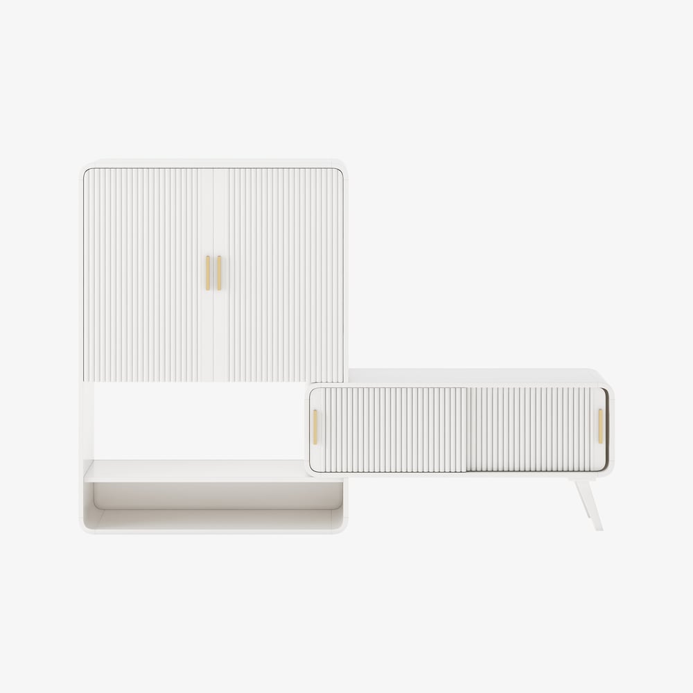37" Warm White Shoe Storage Fluted Entryway Cabinet, Right Hand window image