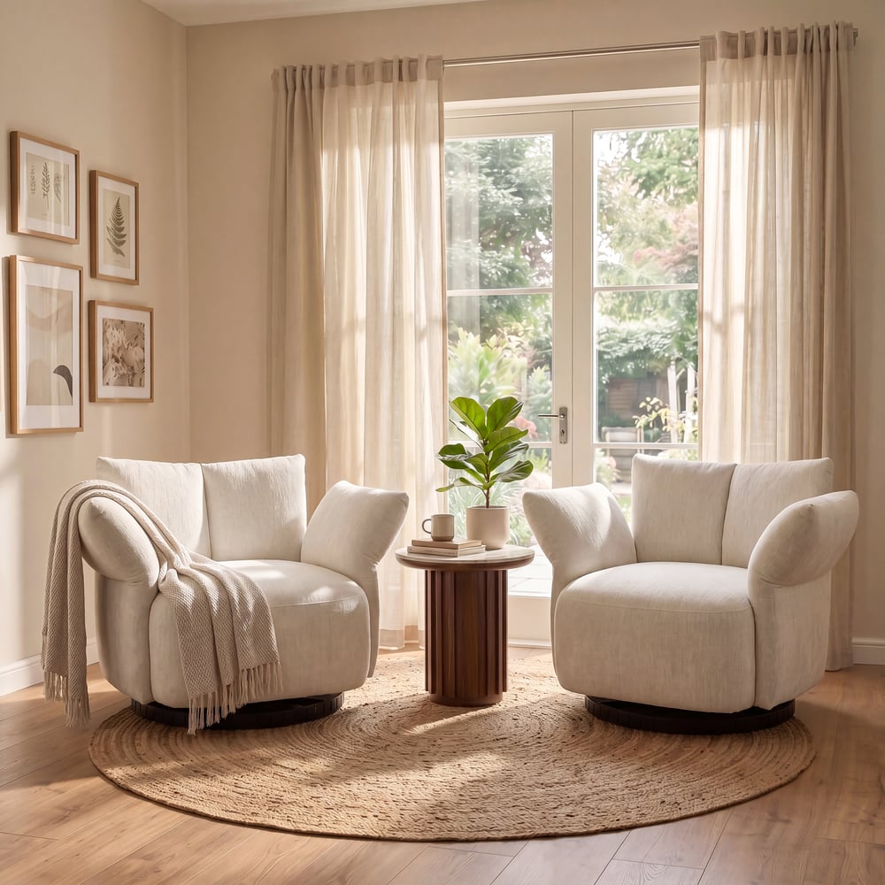 Performance Chenille Swivel Accent Chair with Adjustable Armrest window image
