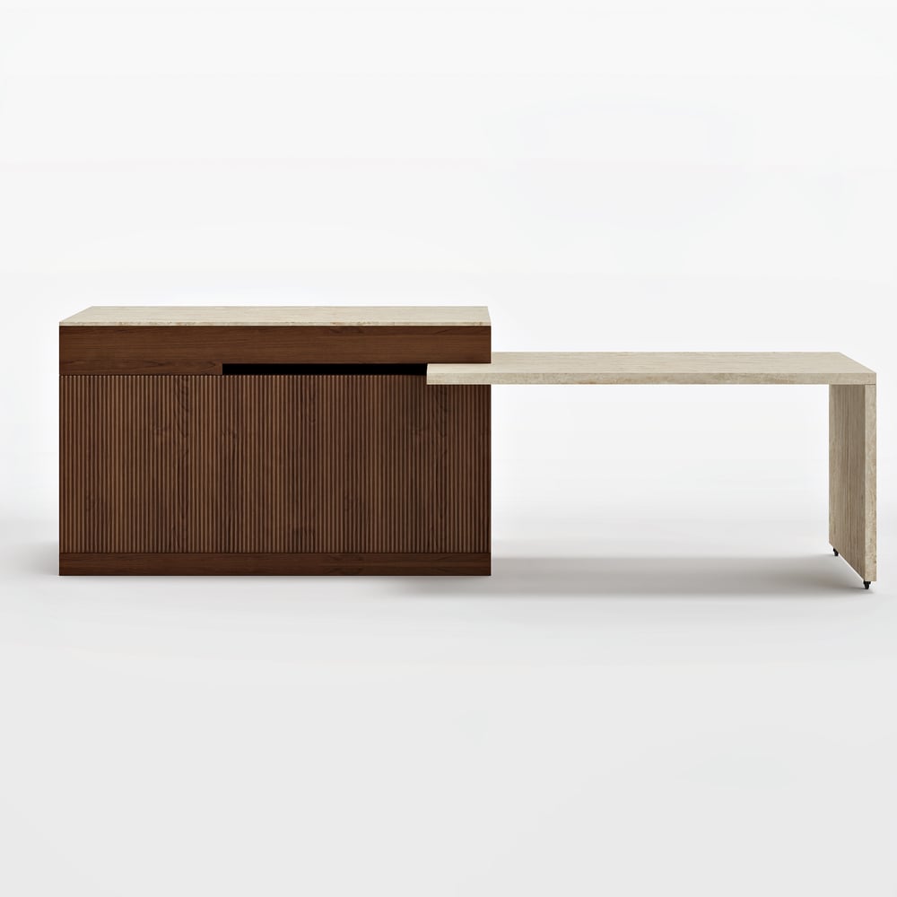 Îlot de cuisine en bois extensible de 81'' à 112'' avec rangement, Noyer image de fenêtre