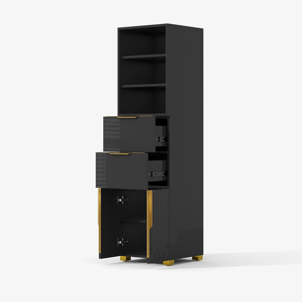 Aro 149cm Bathroom Storage Cabinet Freestanding Linen Tower with Shelves Drawers & Doors window image