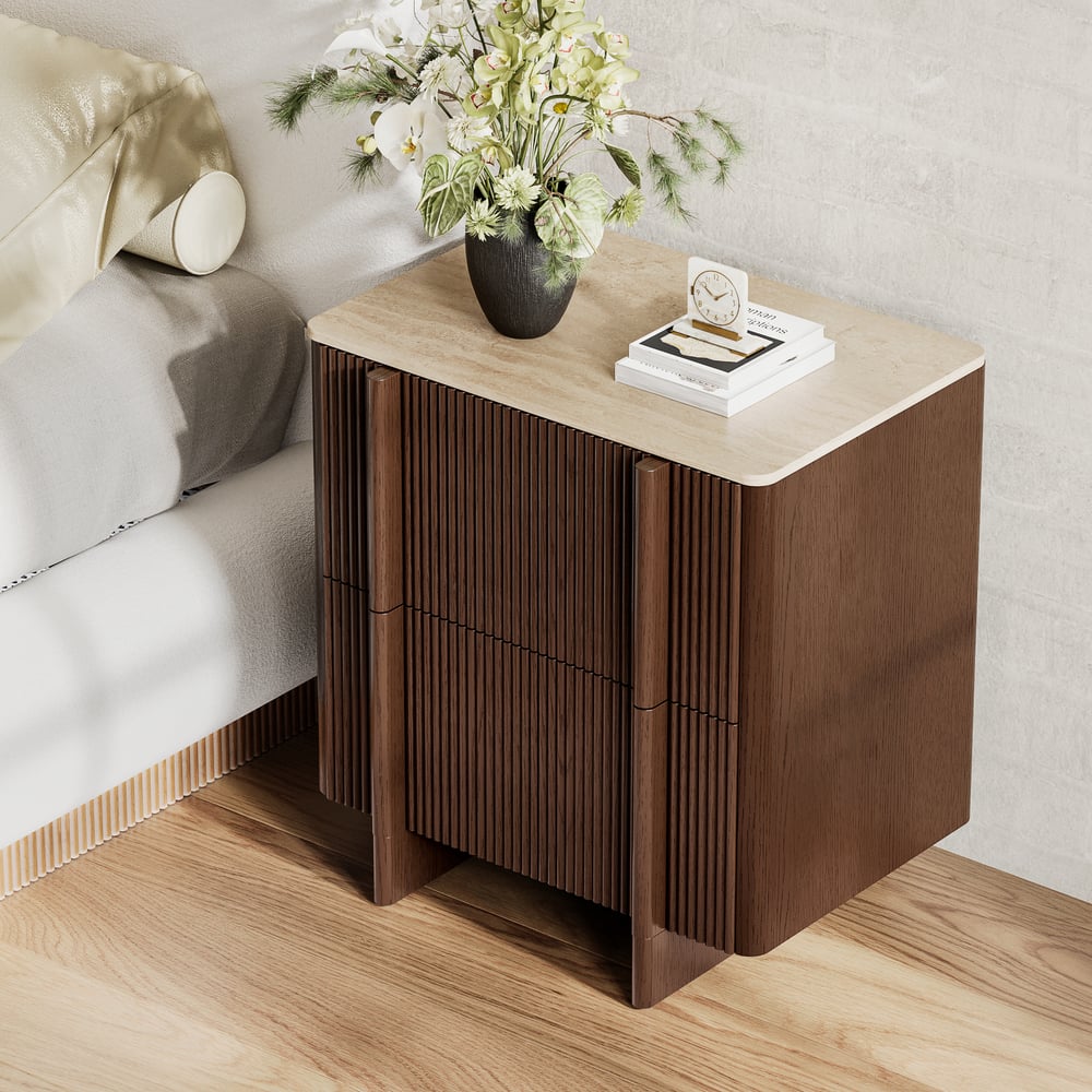 Lineva 24" 2-Drawer Nightstand with Faux Travertine Stone Top window image