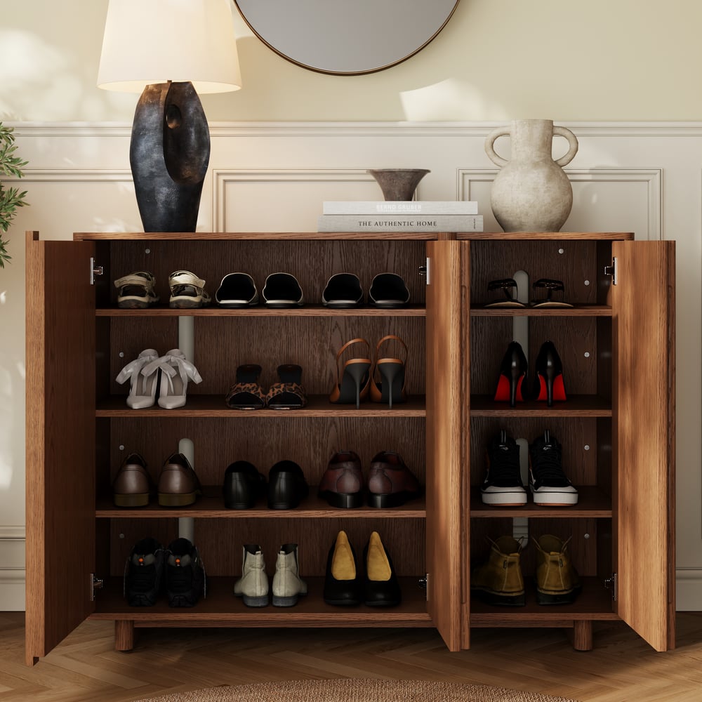 Lineva 48" Ash Wood Veneer Shoe Storage Fluted Entryway Cabinet window image