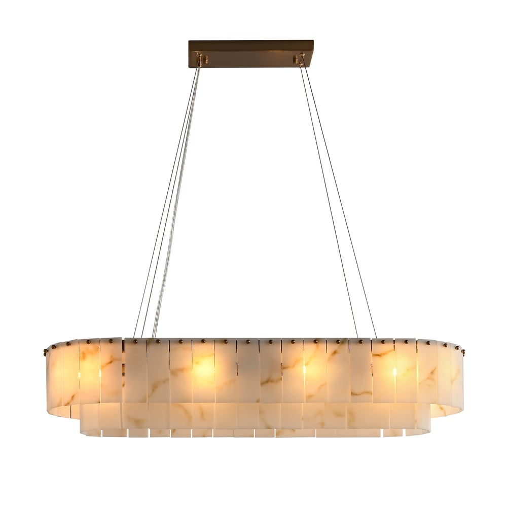 12-Light Linear Chandelier Alabaster-Look 2-Tier Dining Chandelier 40" window image