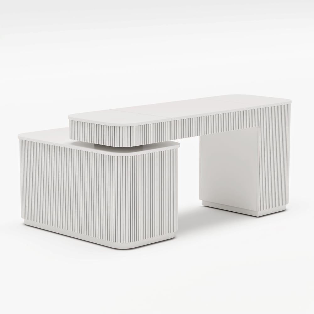 Velign 65" L-Shape White Executive Desk with Right-Side Cabinet window image