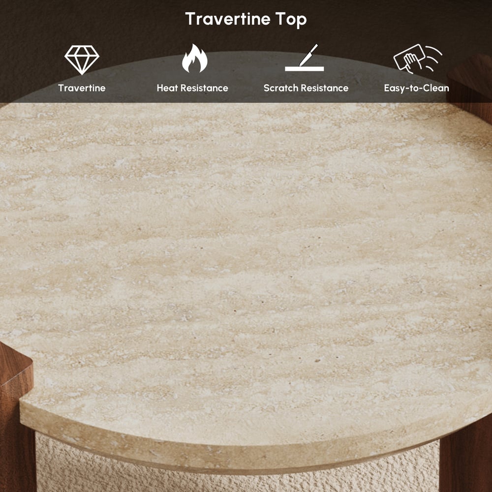 Table d'appoint ronde en noyer de 20 pouces avec plateau en travertin image de fenêtre