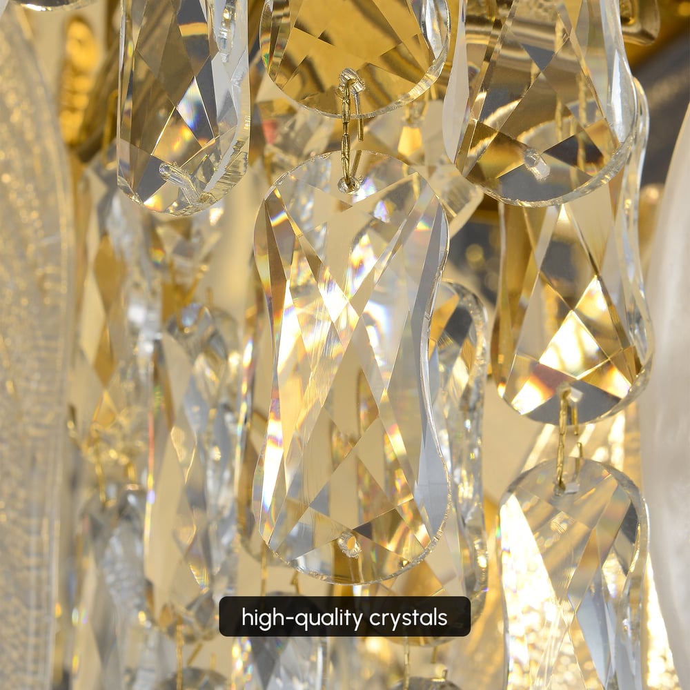 Luxusní patrový lustr z listového skla a křišťálu s nastavitelnou výškou zavěšení obrázek okna