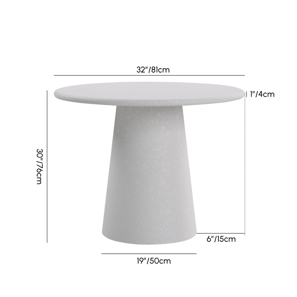 Modern 32" Round Fiberglass Dining Table with Sculptural Pedestal Base, Seats 2 weights dimensions image