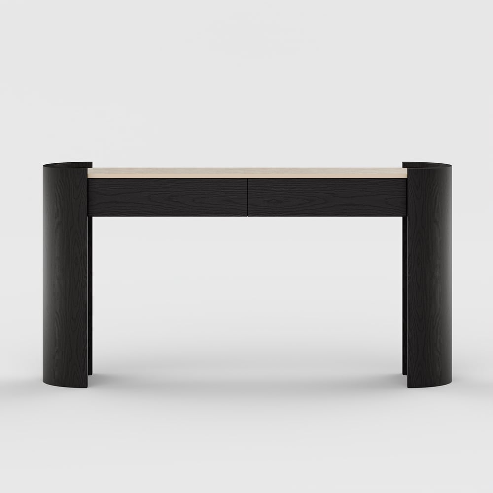 Console ovale Japandi de 60 pouces en pierre frittée avec 2 tiroirs image de fenêtre