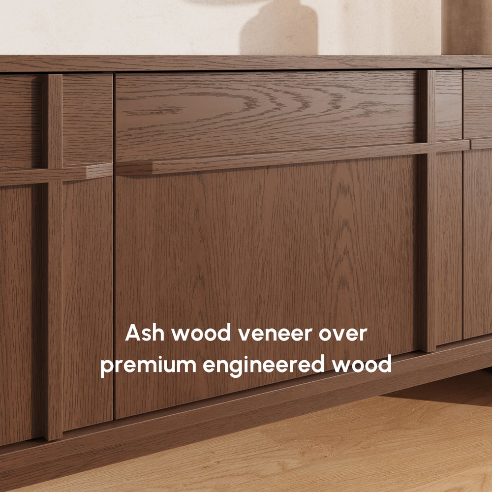Panvyr 80" Ash Wood Walnut TV Stand with Storage window image