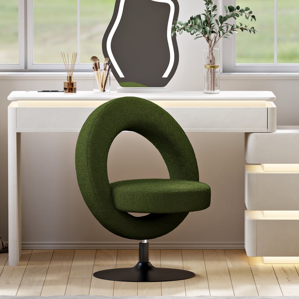 Modern Bouclé Adjustable Vanity Stool with Backrest window image