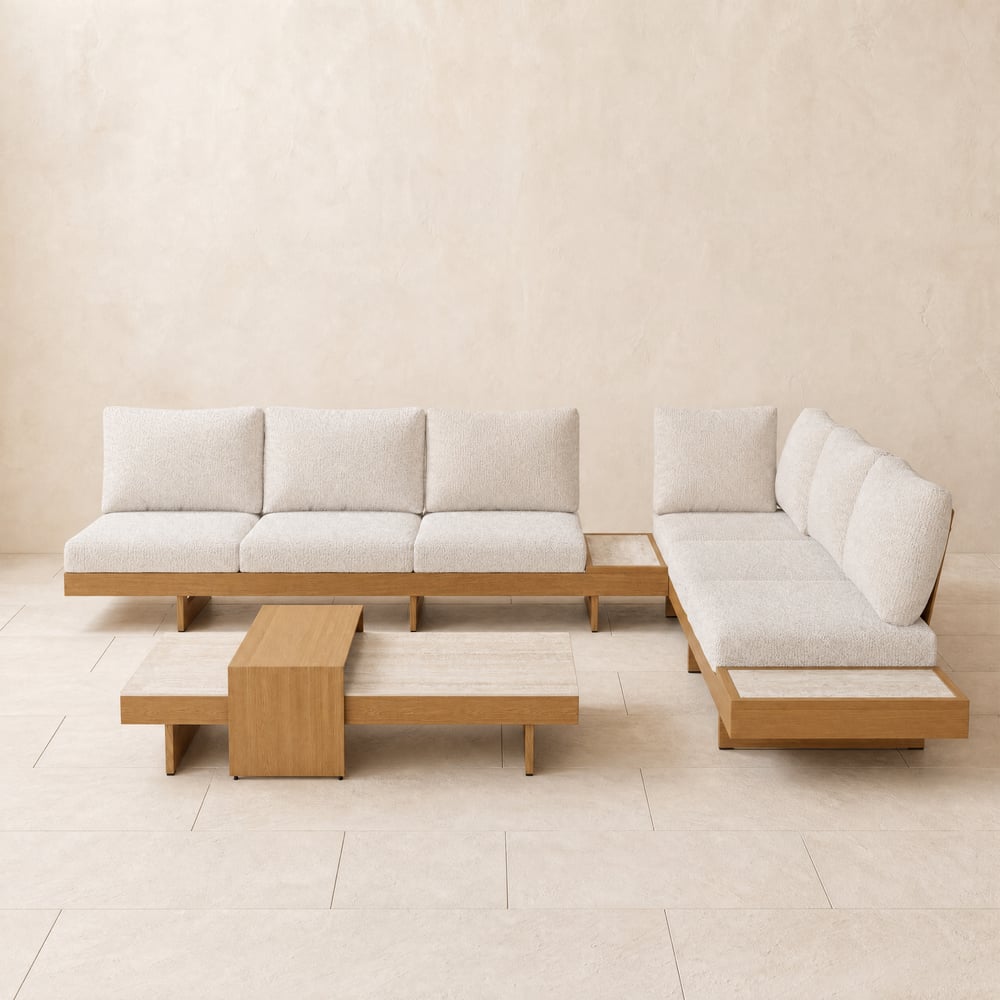Tevara 4-Piece Outdoor Sintered Stone & Aluminum Modular Sofa Set with Coffee Table window image