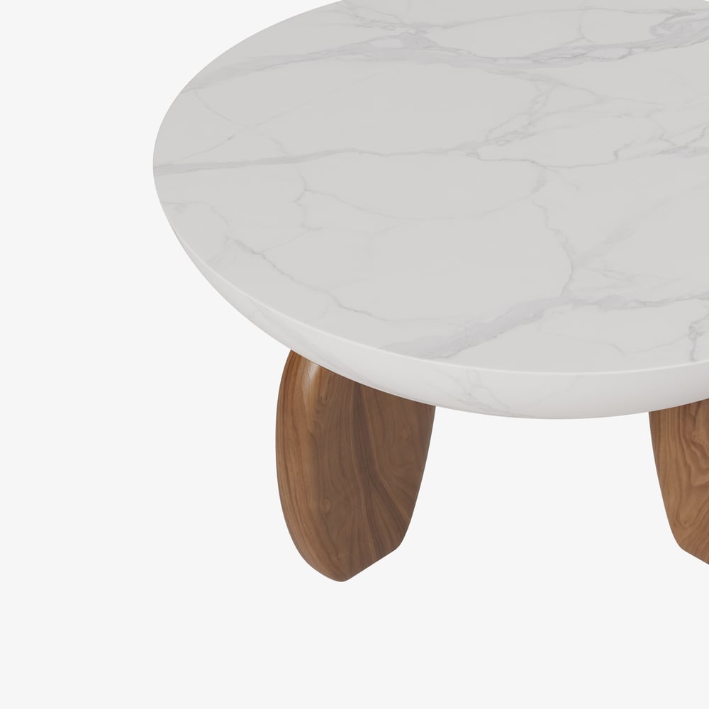 Curva 37" Round Concrete Walnut Coffee Table with Wood Legs window image