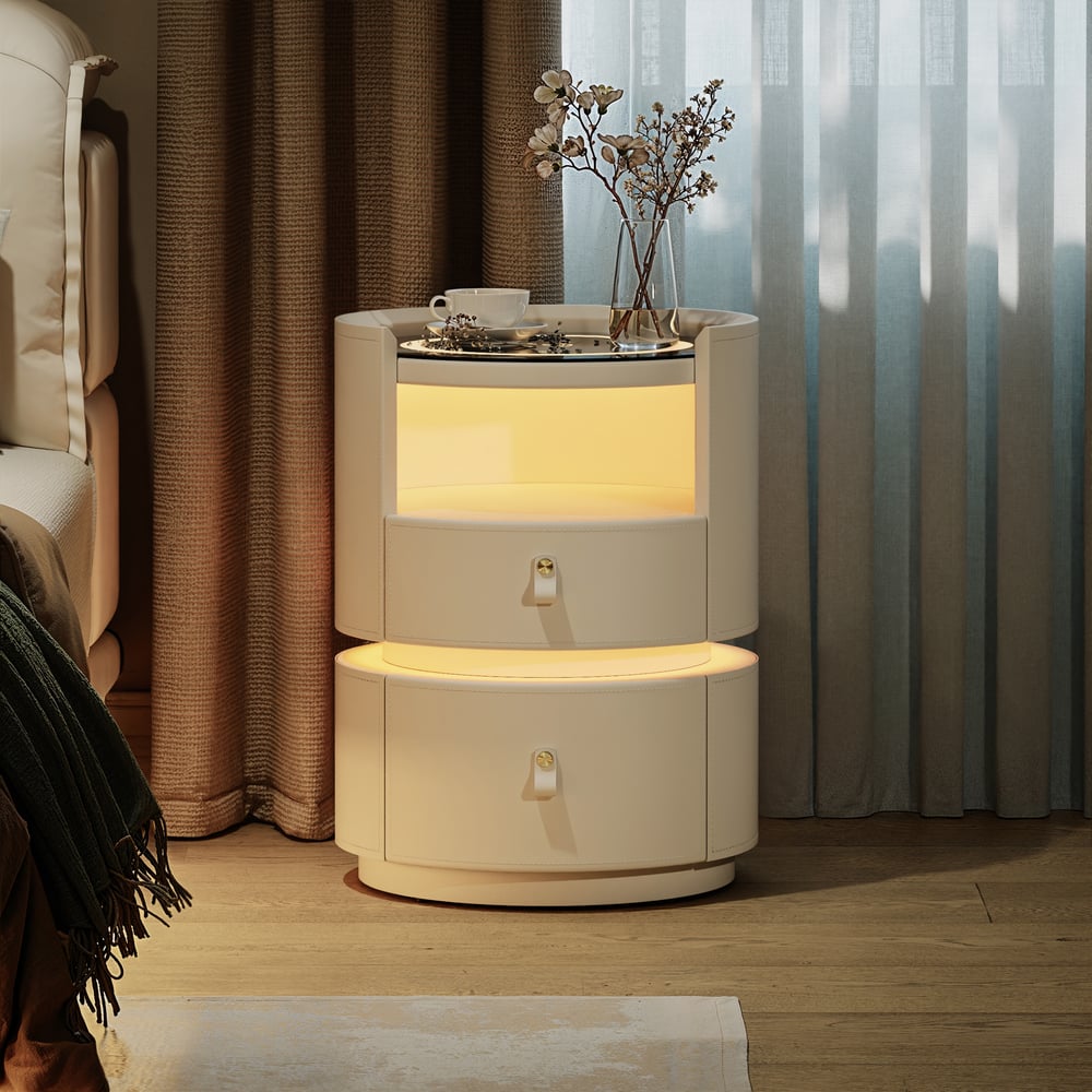 Modern Saddle Leather Smart  LED Nightstand window image