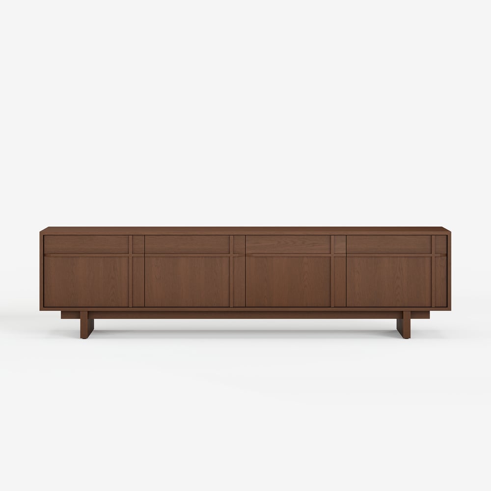 Panvyr 80" Ash Wood Walnut TV Stand with Storage window image