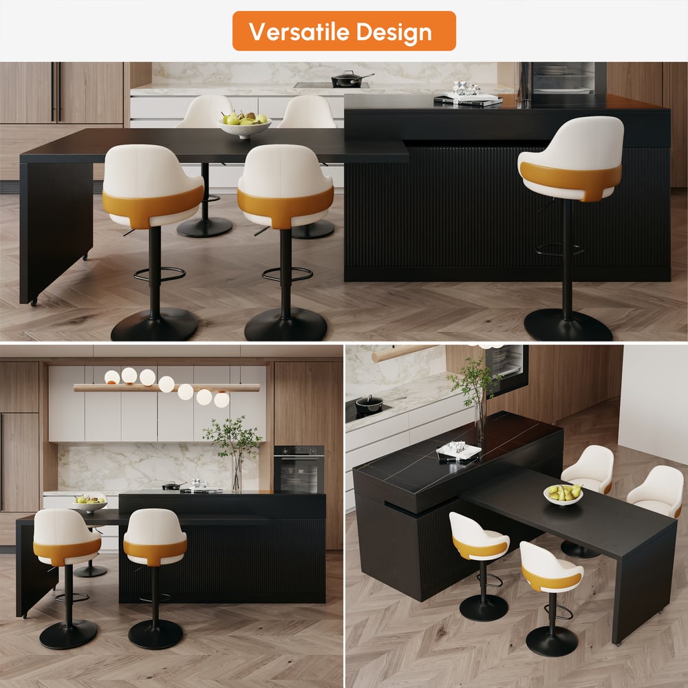 205 - 270 cm Extendable Matte Sintered Stone Kitchen Island with Storage, Black window image