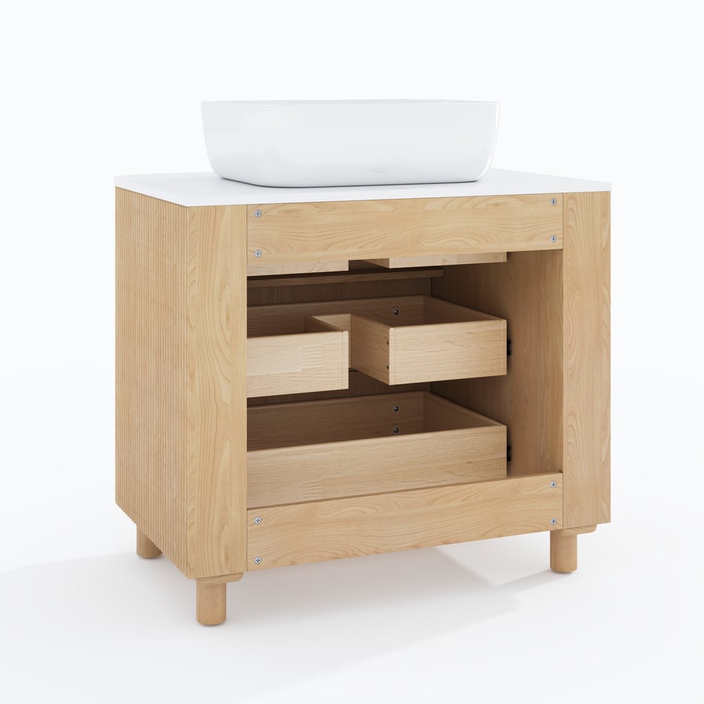 32" Fluted Single Bathroom Vanity with Vessel Sink Freestanding Design window image