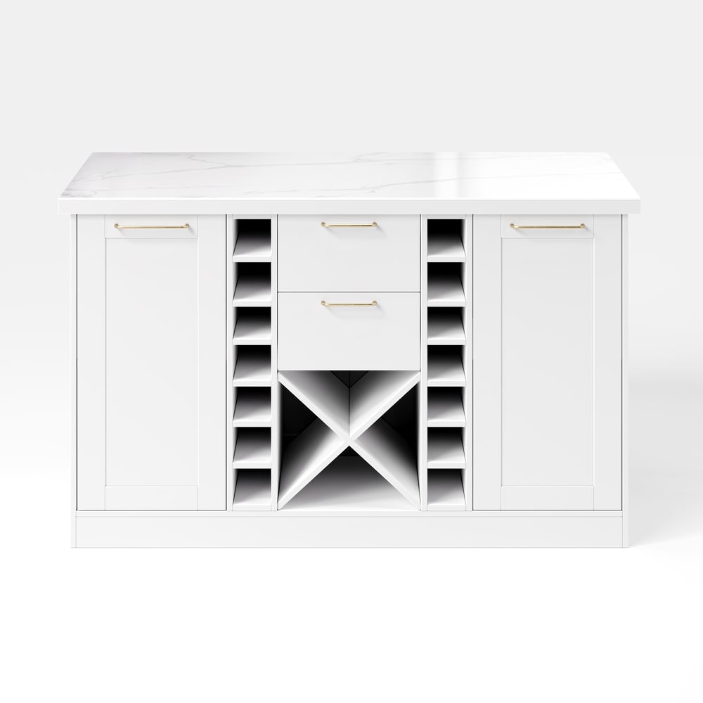 59" Modern White Sintered Stone Kitchen Island with Wine Storage window image