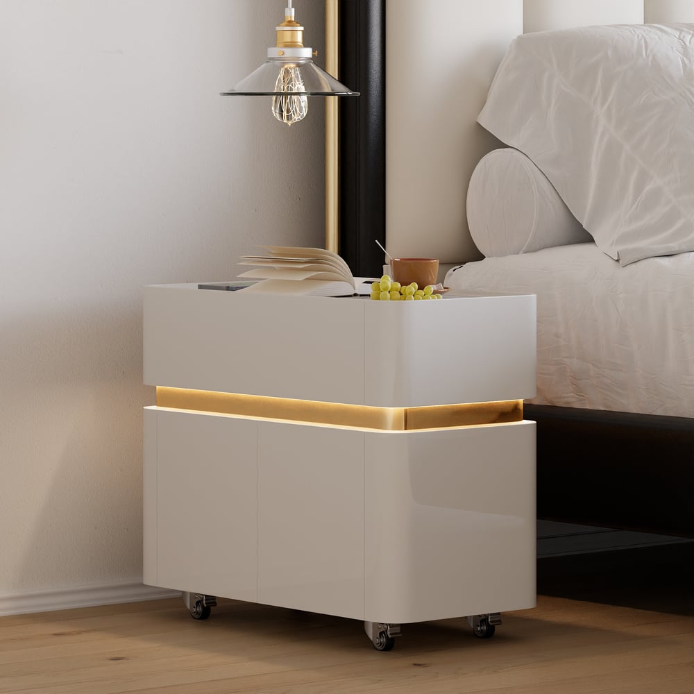 Narrow Smart LED Nightstand with  Sintered Stone Top window image