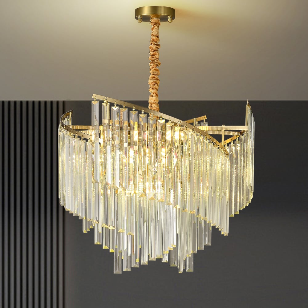 Spiral Art Modern 10-light Crystal Chandelier with Adjustable Chain in Gold window image