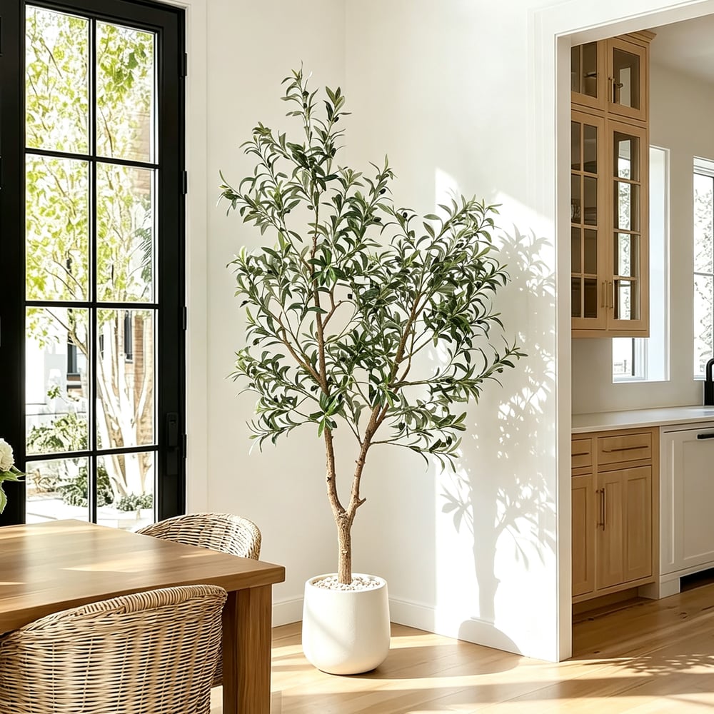 6 ft. Artificial Olive Tree with Planter and Decorative Pebbles window image