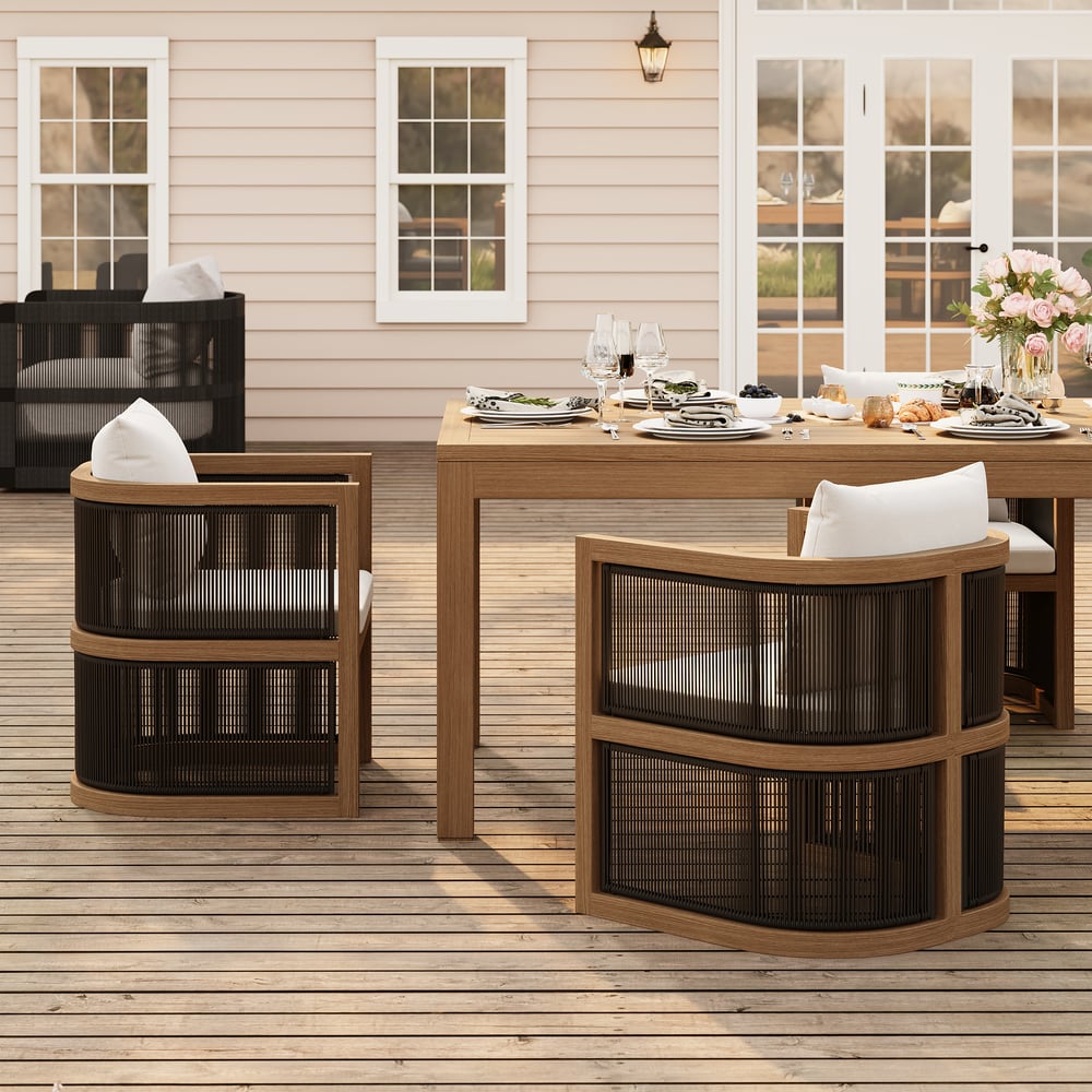 Wevara 11-Piece Outdoor Rope Weave Dining Set with 10 Chairs in Walnut window image