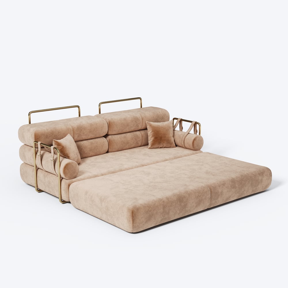 81" Queen 3-Seater Velvet 4 in 1 Futon Convertible Sleeper Sofa window image