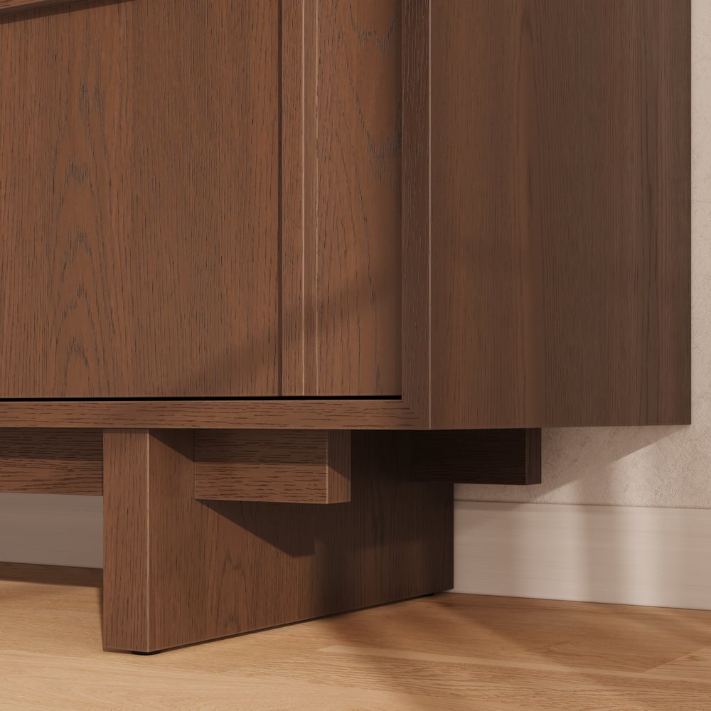 Panvyr 80" Ash Wood Walnut TV Stand with Storage window image
