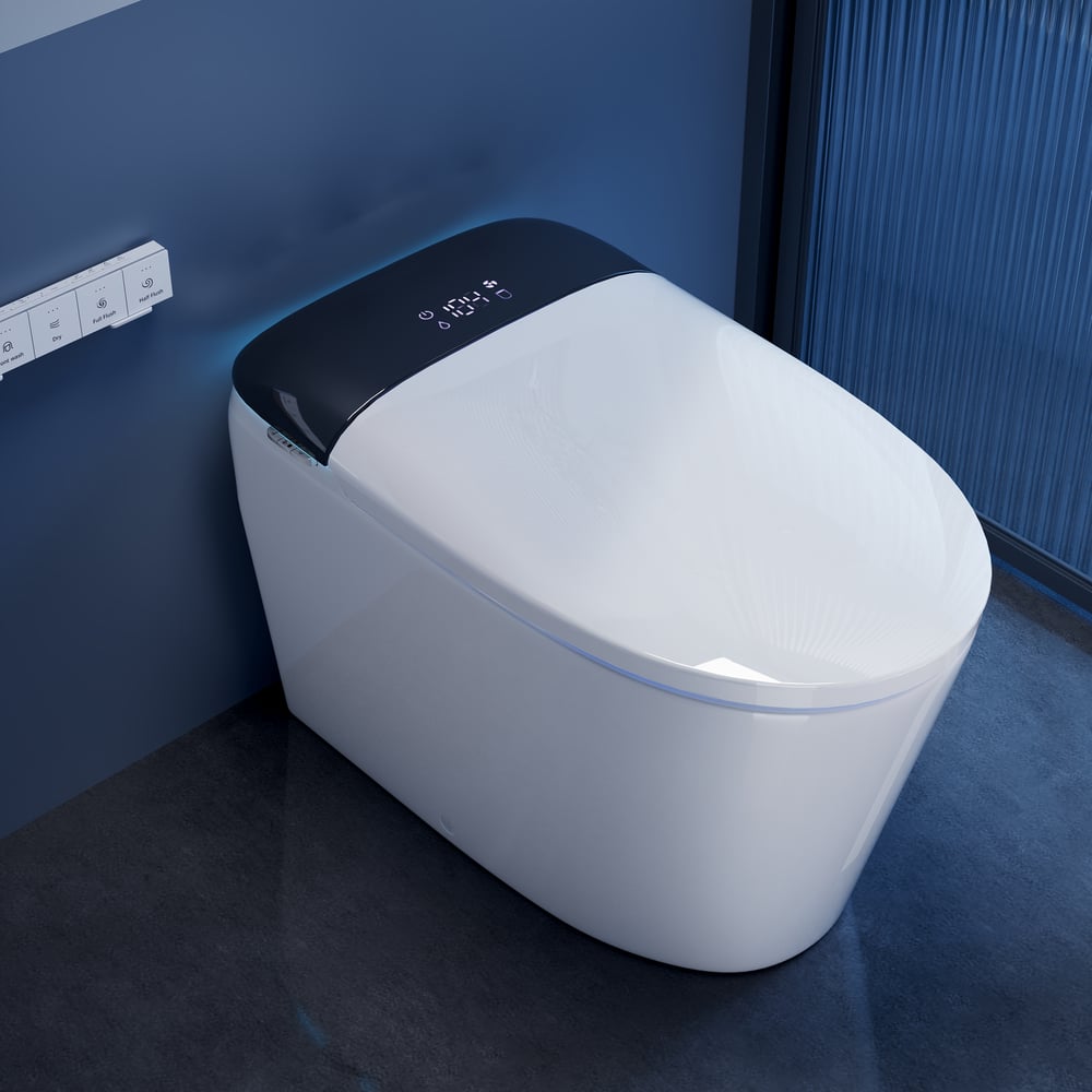 Smart Bidet Toilet with Built-in Tank, Foam Shield, ADA Seat Height, Auto-Open Lid window image