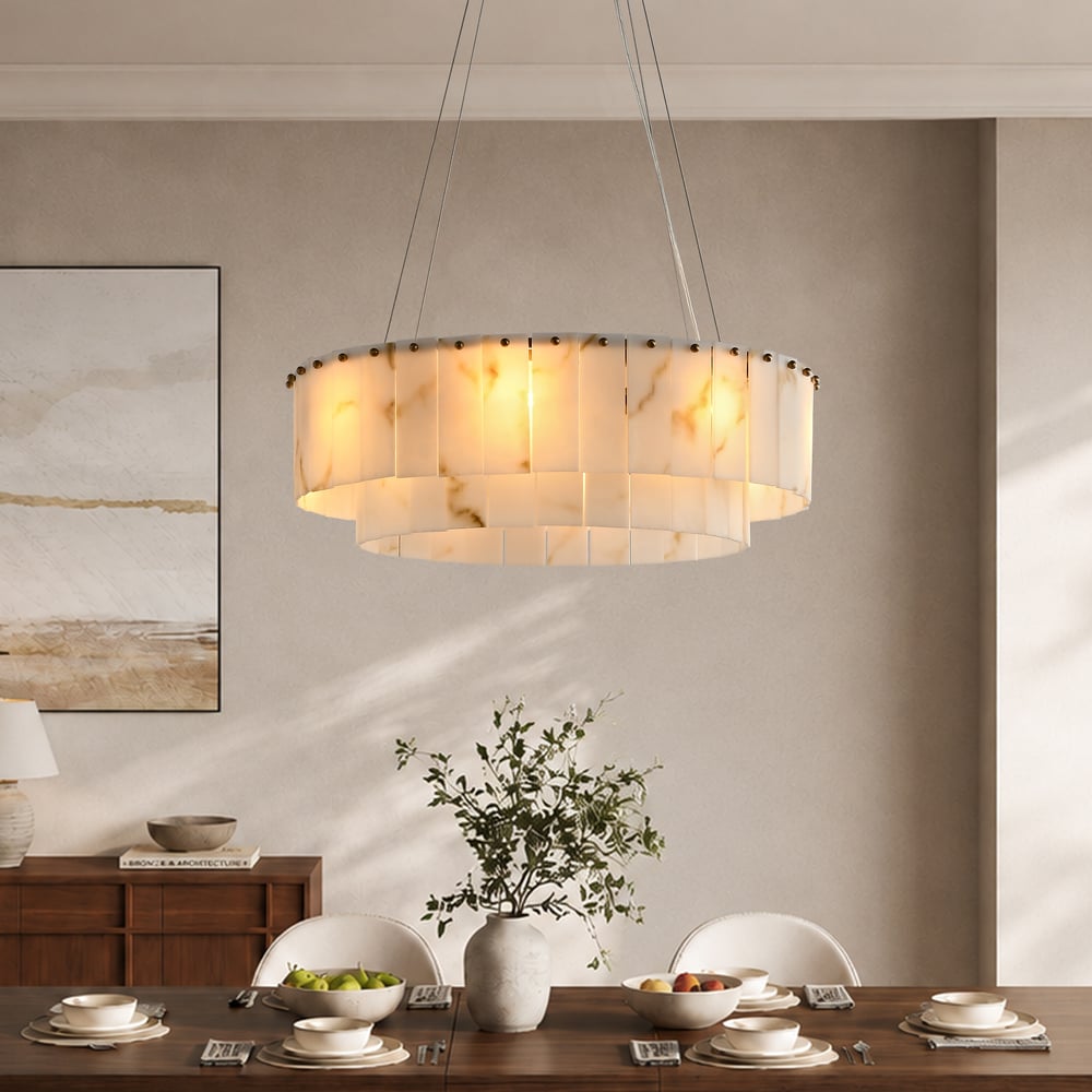 8-Light Tiered Chandelier Alabaster-Look 62cm window image