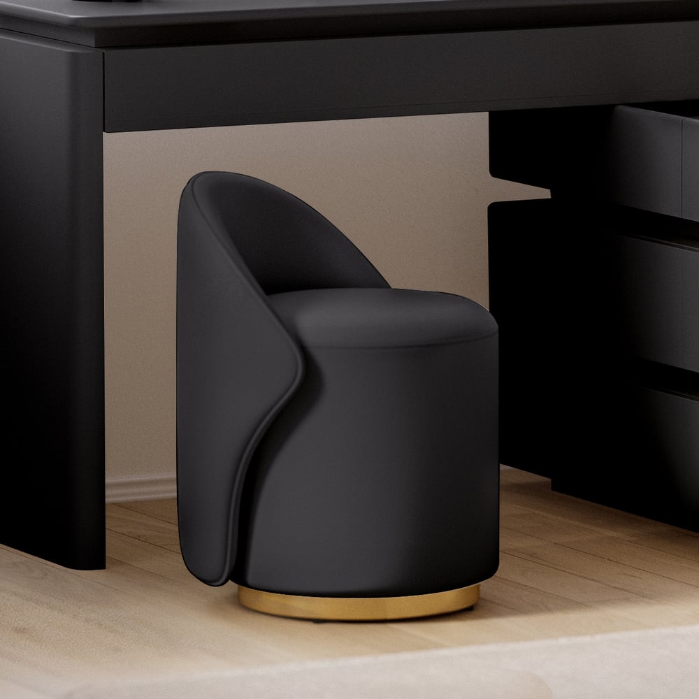 Skórzany okrągły taboret do toaletki z krzesłem akcentującym z oparciem obraz okna