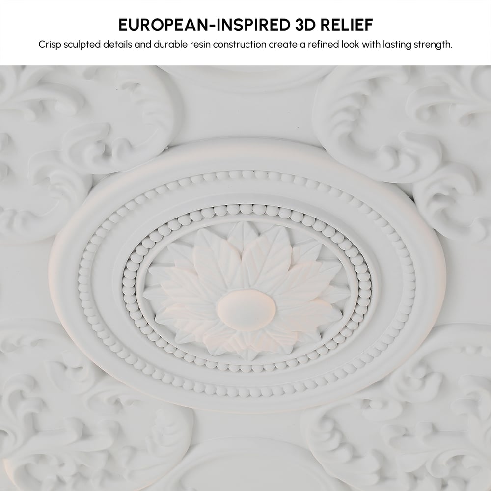 French Elegant White Resin 3D Carved LED 3-Mode Dimmable Flush Mount Ceiling Light window image