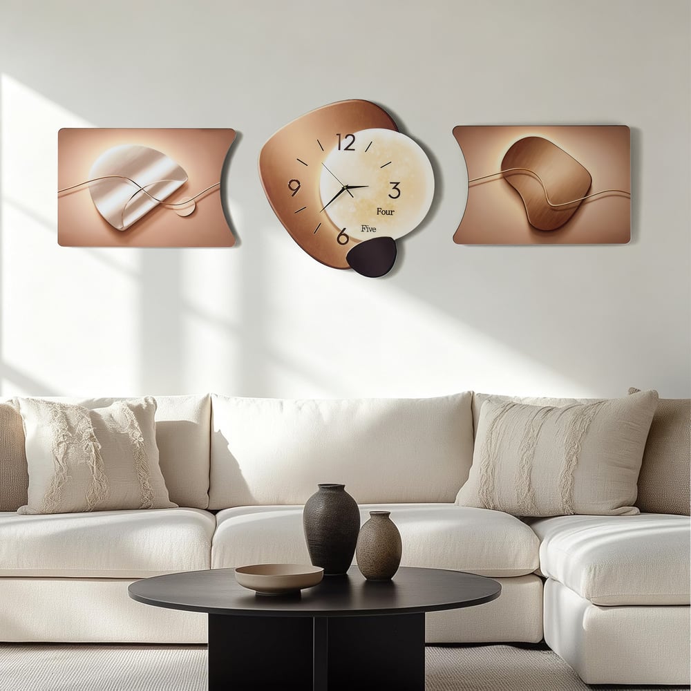 3-Piece Pebble-Shaped Battery-Operated Wall Clock with Acrylic and MDF Panels window image