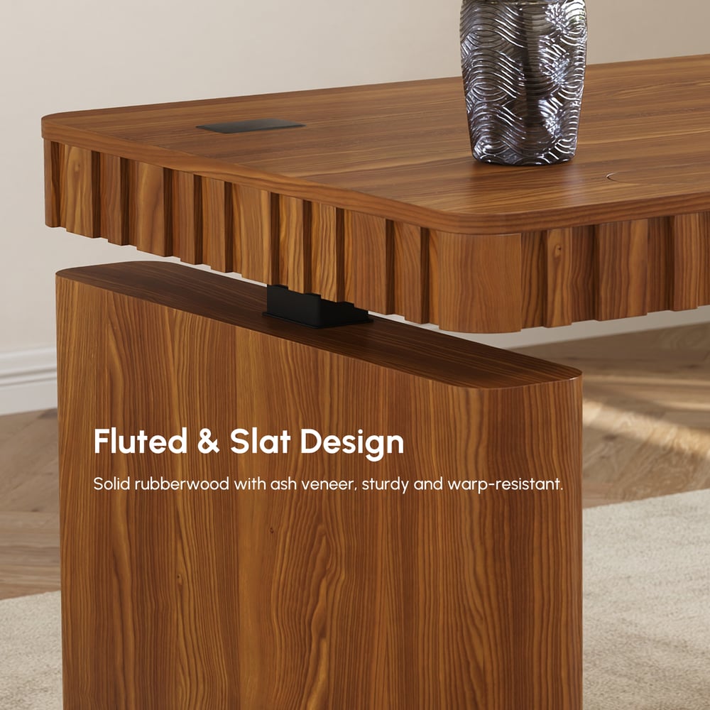 Aura 63" Walnut Fluted Electric Adjustable Standing Desk window image
