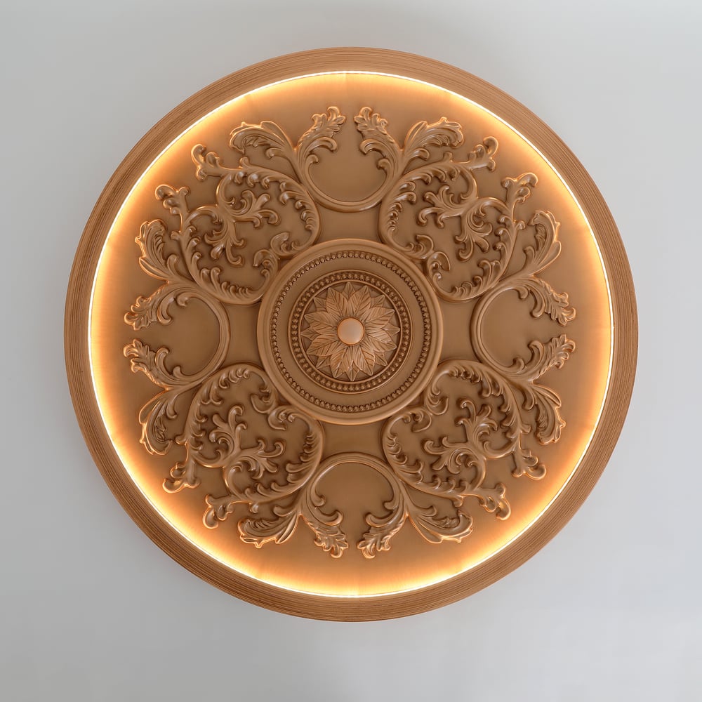 French Elegant Natural Resin 3D Carved LED Dimmable Flush Mount Ceiling Light window image