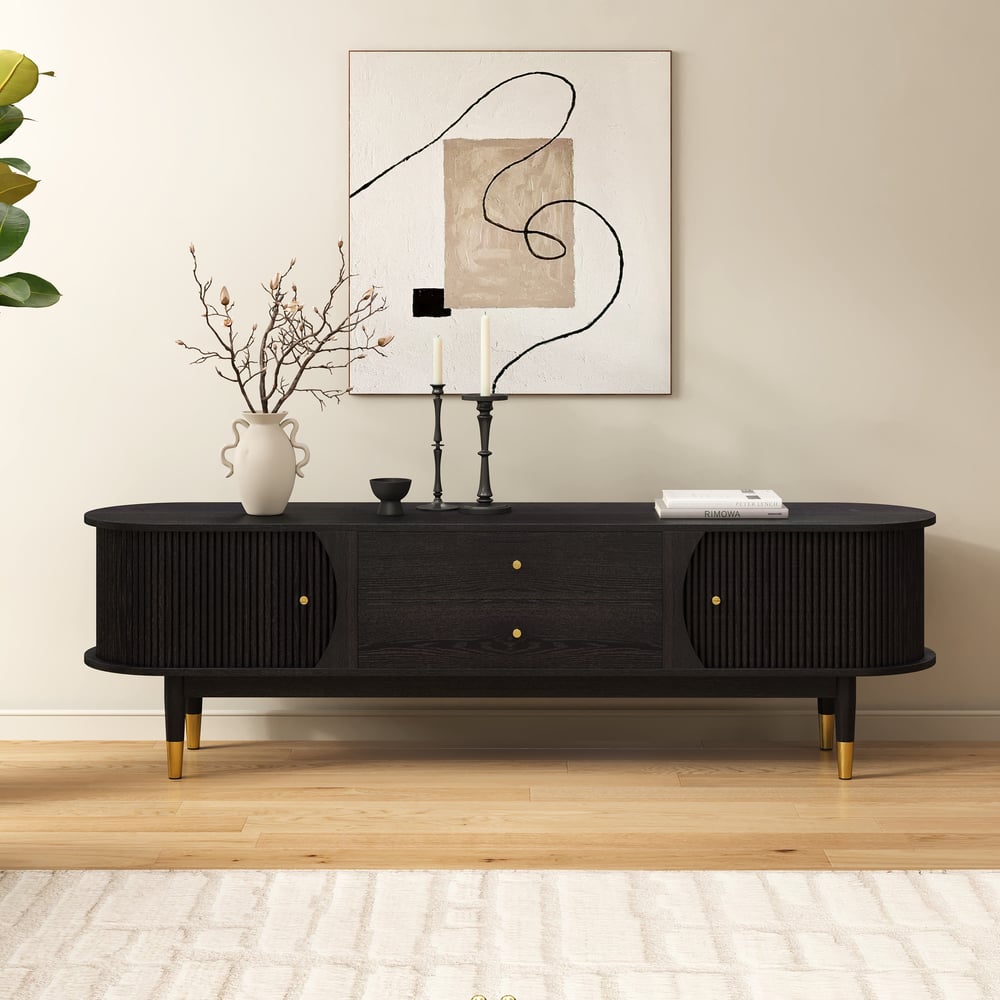 72" Ash Wood Fluted TV Stand with Storage window image