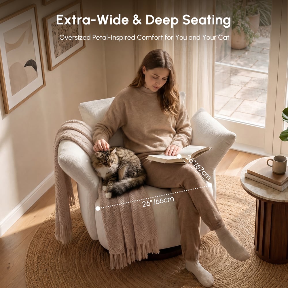 Performance Chenille Swivel Accent Chair with Adjustable Armrest window image