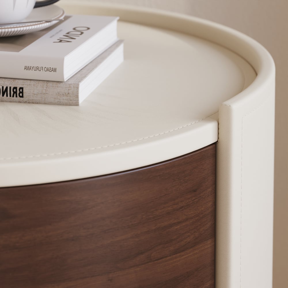 Modern Saddle Leather 2-Drawer Nightstand with Charging Station & Light window image