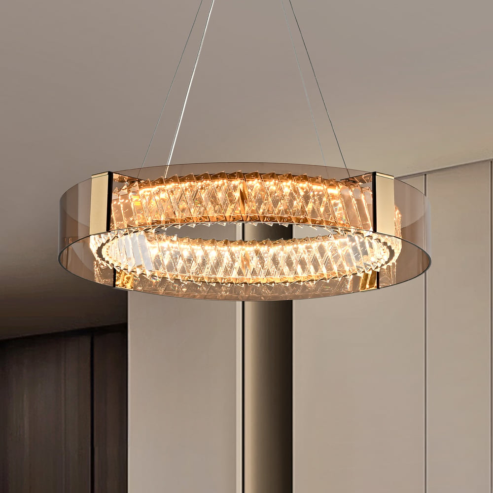 24" Crystal Dimmable Ceiling Lights 3 Modes LED Crystal Chandelier with Remote Control window image