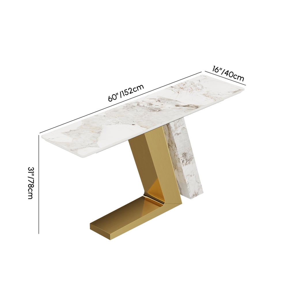 Silexa 60" Modern Console Table with White Sintered Stone Top weights dimensions image