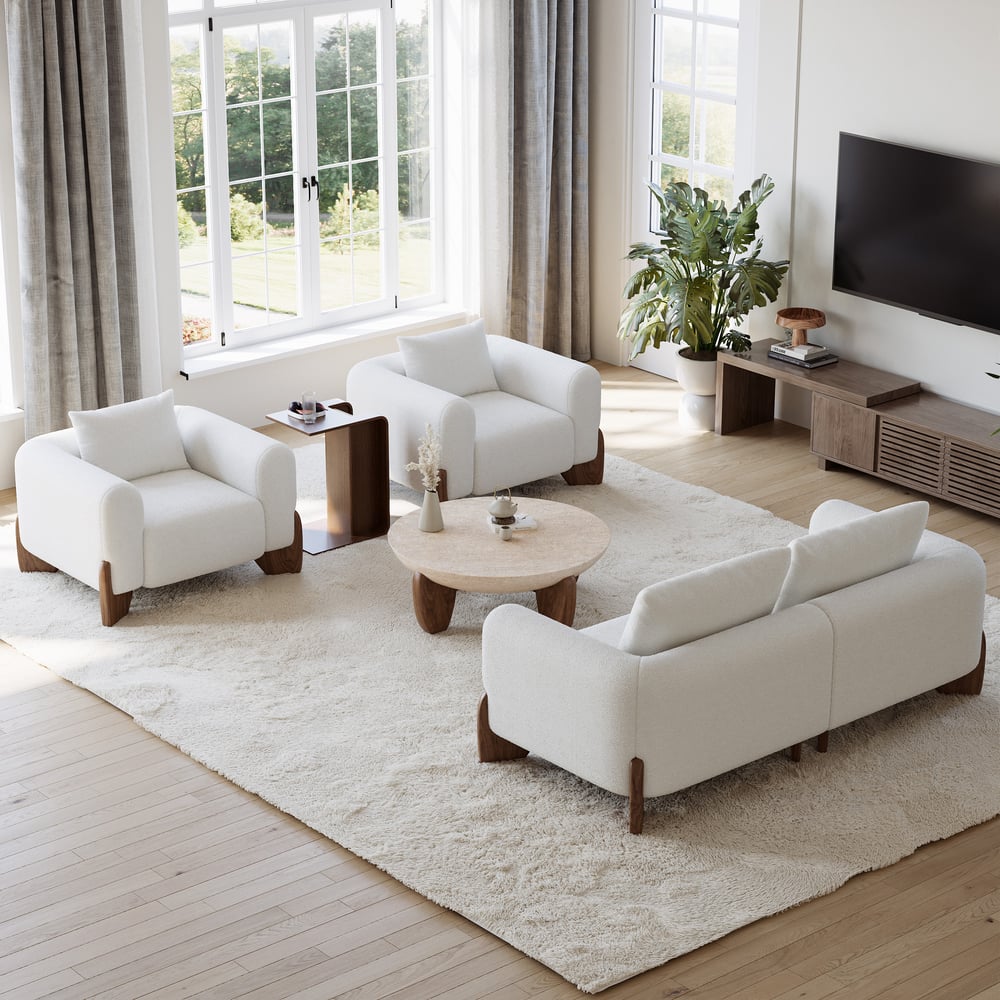 Table basse Curva ronde 94 cm en béton noyer avec pieds en bois image de fenêtre