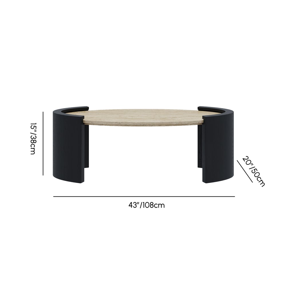 Table Basse de 43" en Pierre de Travertin Ovale Style Japandi Poids, dimensions, image