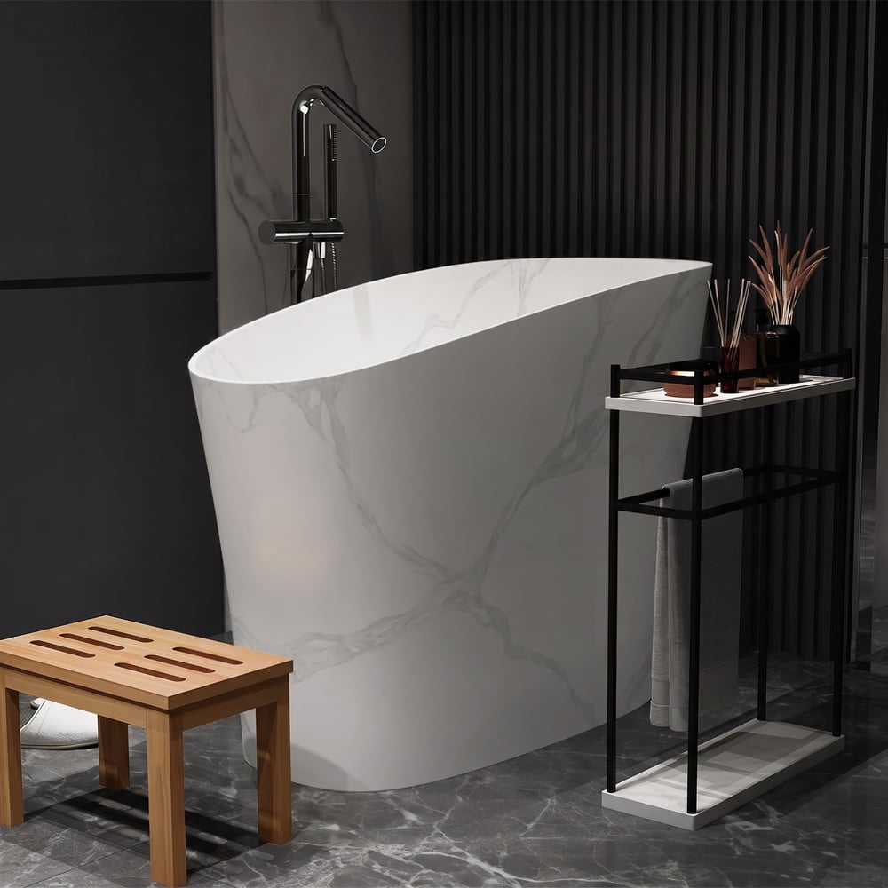 47" Japanese-style irregular freestanding stone resin soaking bathtub, marble effect window image