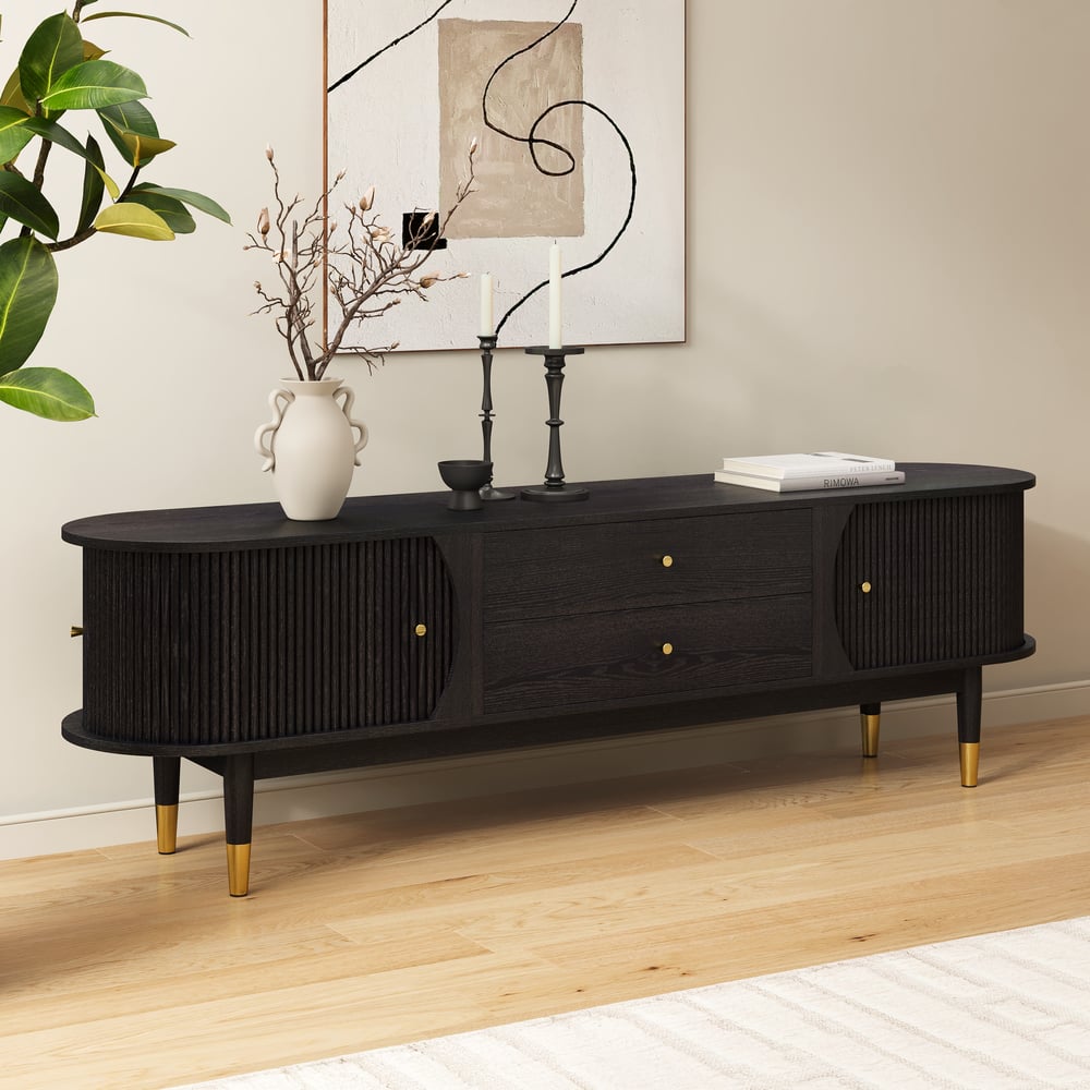 72" Ash Wood Fluted TV Stand with Storage window image